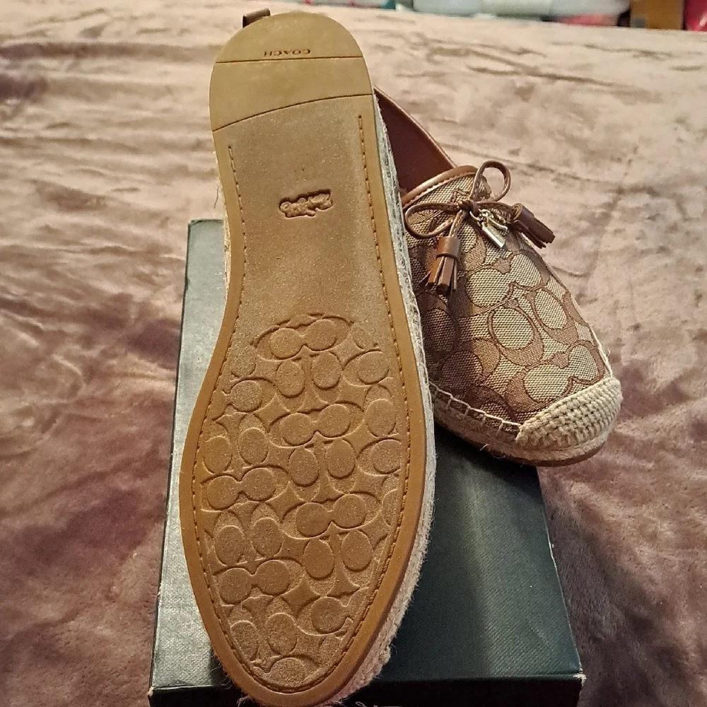 Coach Brown Signature Canvas Espadrille Flats with Tassel Charm - Picture 4 of 6